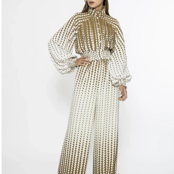 Crop top button up.Palazzo high waisted pant